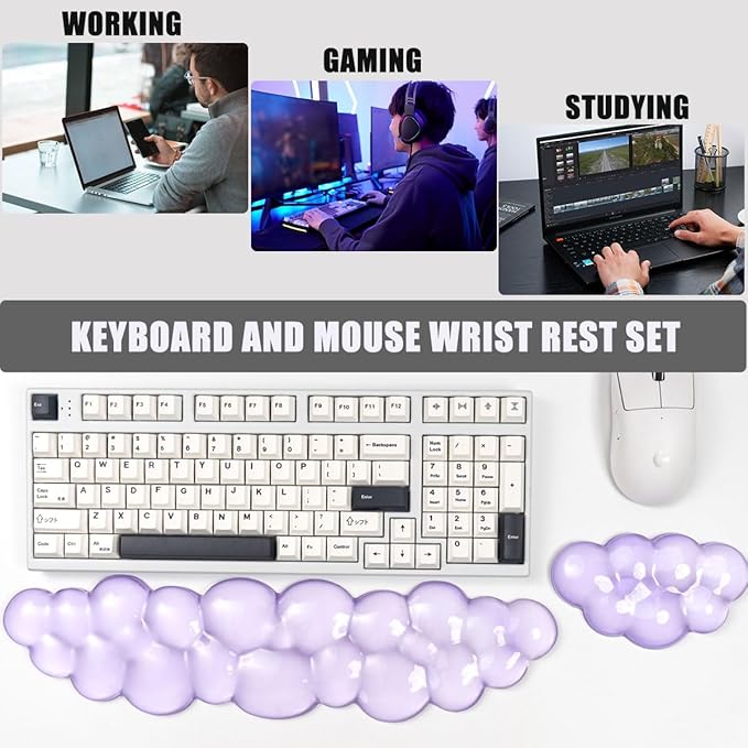 Purple Cloud Wrist Rest Set, Gel Wrist Rest for Keyboard and Mouse, Wrist Rest for Computer Keyboard 60%/68%/75%,Comfort & Support for Typing and Gaming