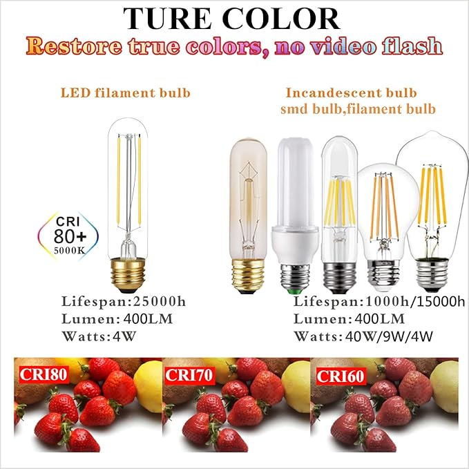 LiteHistory Tubular Light Bulb 6W Equal E26 LED Bulb 60 Watt dimmable Neutral White 4000K E26 Edison Bulb AC120V 600lm T9 T10 LED Bulb for Rustic Pendant,Island,Chandeliers,Wall sconces Pack of 6