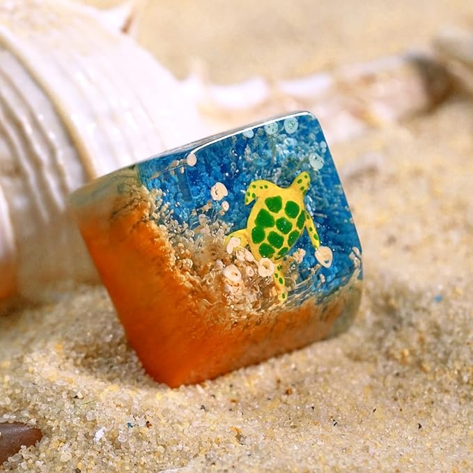 Sea Turtle Artisan Keycap R1 Orange and Blue Ocean Coral SA Profile Custom Sea Creatures Keycaps 1U ESC Handmade Gaming Resin Key Cap Cherry MX Switch Compatible Mechanical Keyboard Turtle Lover Gift