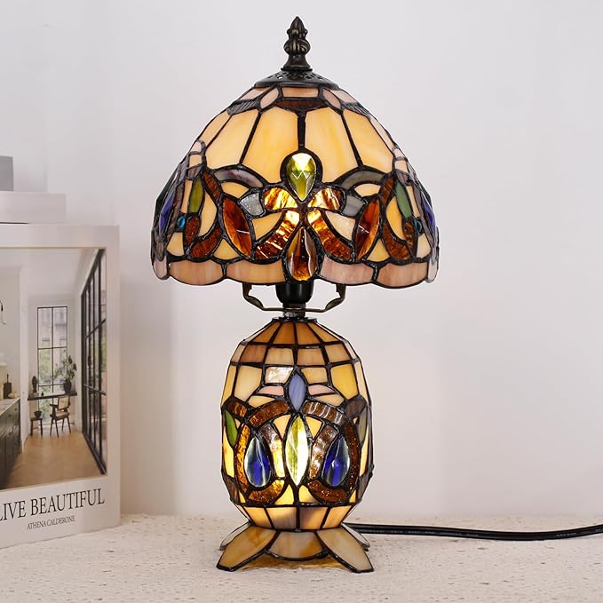 Small Tiffany Lamp Stained Glass Table Lamp Mini Mother Daughter Vase Desk Accent Light for Bedroom Bedside Reading Home Antique Style Decor 8X14 Inches (Serenity Victorian)