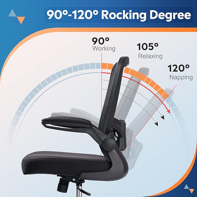 DEVAISE Office Chair, Ergonomic Desk Chair with Flip-up Armrests and Lumbar Support,Home Desk Chair Comfy with Adjustable Office Chair 300 lb Capacity, Black