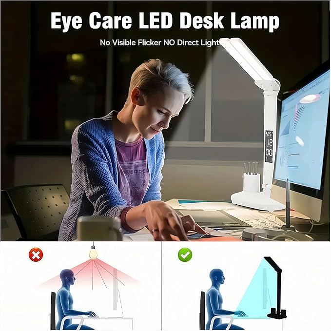 2025 Small Cute LED Desk Lamp for Home Office Essentials, Multifunctional Portable Table Lamp with Touch Sensor, Eye-Care Architect Light/3-Levels Brightness USB Lamps/Night Light(White)