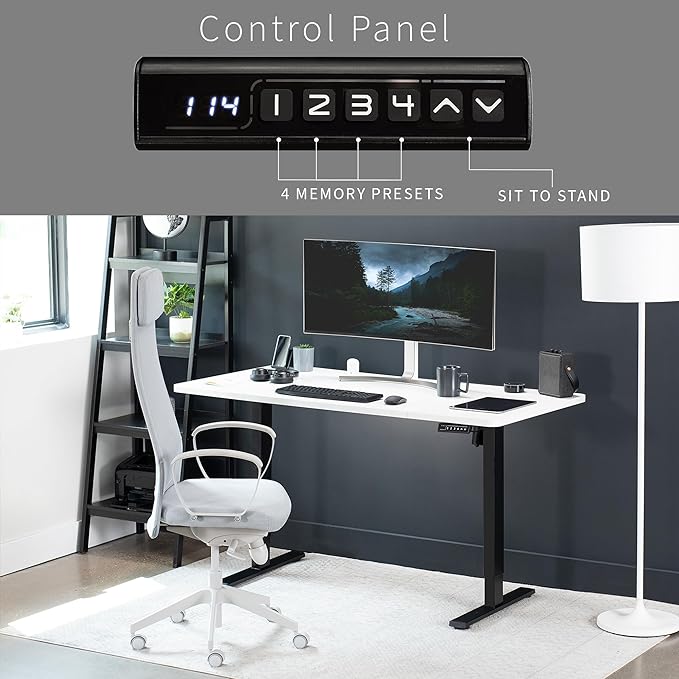 VIVO Electric 60 x 30 in Standing Desk, Memory Height Adjustment, 1B Series, White Top Black Frame, DESK-KIT-1B6W-30