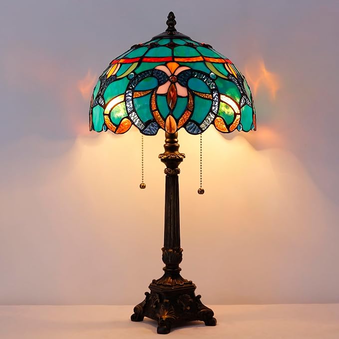 Tiffany Table Lamp Blue Green Stained Glass Desk Lamp 12X12X21 Inches Jewelry Baroque Style Reading Light