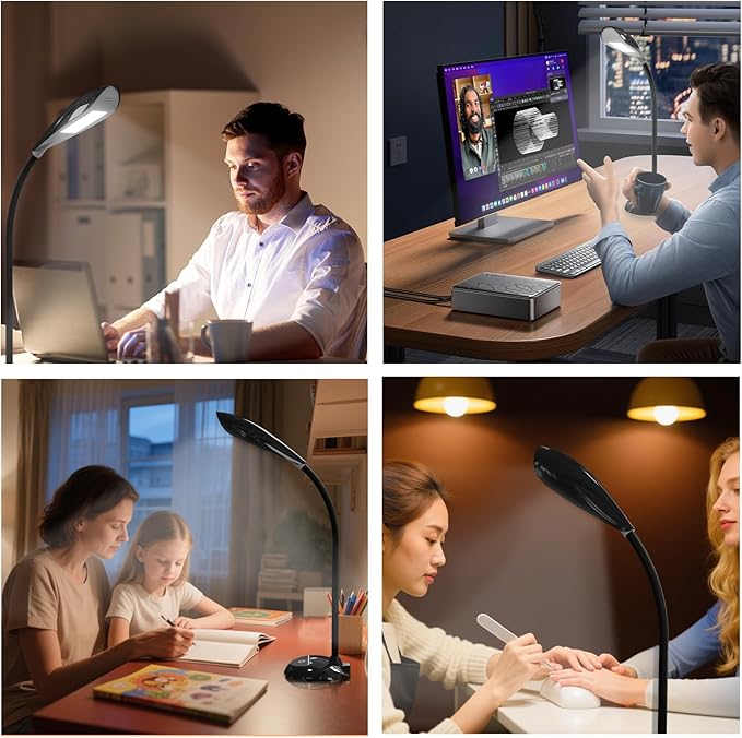 Desk Lamp, LED Eye-Caring Table Lamp, Study Lamps with Flexible Goose Neck for Bedroom, Eye-Caring Light, 3 Brightness 360° Rotation Touch Table Gooseneck Lamp, Bright for Bedroom, Study, Home Office