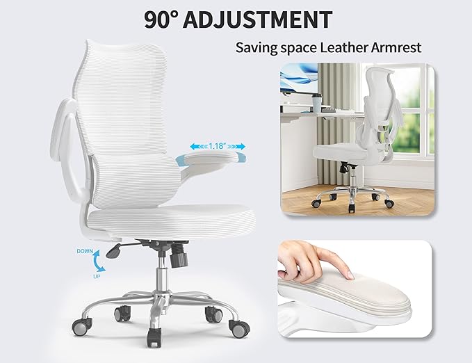 TRALT Ergonomic Office Chair - Desk Chair with Wave High Back Adjustable Lumbar Support Computer Chair - Gaming Chairs Mesh Backrest and PU Leather Seat for Home Reading Chairs to Adults(White)