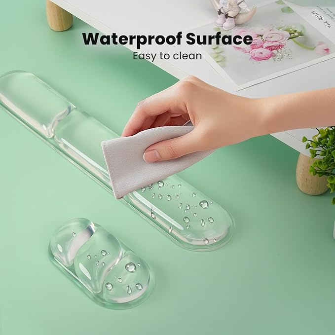 TECKNET Clear Gel Wrist Rest for Computer Keyboard, Ergonomic Gel Keyboard Wrist Rest Set for Typing Pain Relief, Comfortable Silicone Wrist Support Pad for Office/Computer/Laptop/Gaming, Transparent