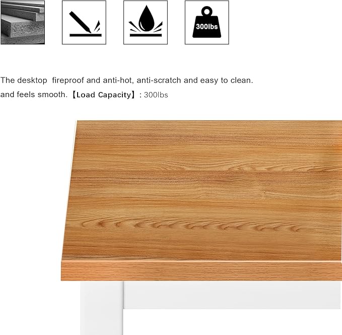 Need Small Desk, 39.4 inches Sturdy Writing Desk for Small Spaces, Small Computer Desk Teens Desk Study Table Laptop Desk Home Ofice Desk, White Metal Frame, Teak