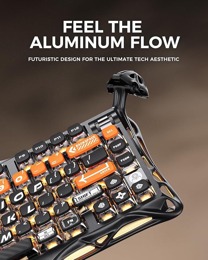 GravaStar Mercury K1 Pro Wireless Mechanical Gaming Keyboard, 75% Layout RGB Custom Keyboard, Aluminum Alloy Matte Black Frame with Phoenix-Inspired Keycaps, Hot-Swappable Linear Switches – CyberFlare