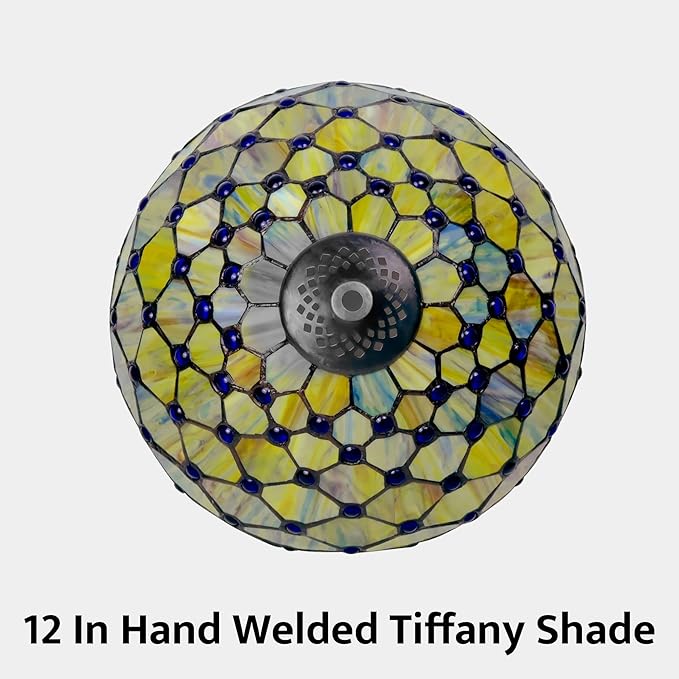 Tiffany Lamp Vintage Gradient Green Stained Glass Bead Table Lamp Desk Bedside Reading Light Decor Bedroom Living Room Home Office D12*H18 Inches (Gradient Green)