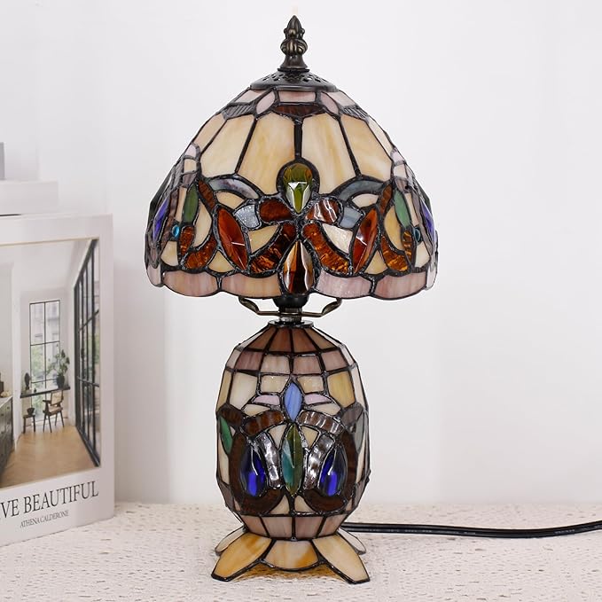 Small Tiffany Lamp Stained Glass Table Lamp Mini Mother Daughter Vase Desk Accent Light for Bedroom Bedside Reading Home Antique Style Decor 8X14 Inches (Serenity Victorian)