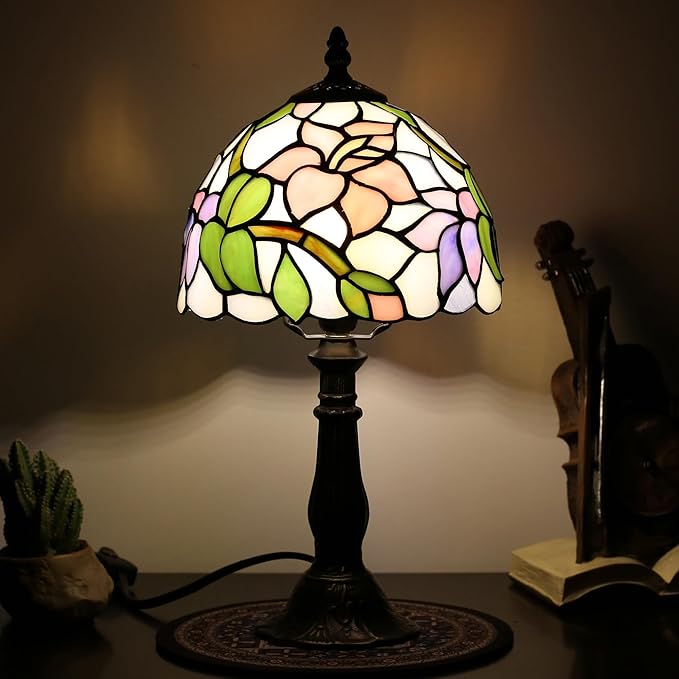 Tiffany lamp 8-inch Small Stained Glass Table lamp mini Desktop Decorative Ornament Night Light in a Home Retro Style a Bedside Reading lamp for The Bedroom in a Home Retro Style