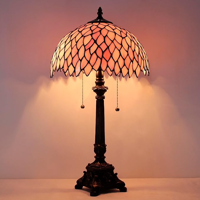 Tiffany Table Lamp Pink Wisteria Style Stained Glass Desk Lamp 12X12X21 Inches Reading Light