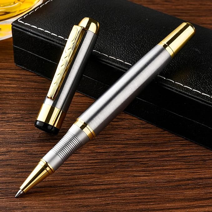 YIVONKA Ballpoint Pen Luxury Ballpoint Line Black Refill width 0.5mm Gift Set for Men & Women Professional Executive,Office,Nice BallPens Classy Gift Box (Silver)