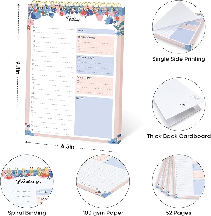 To Do List Pad - To Do List Notebook for Work with 52 Sheets, Undated Daily Planner Perfect for Daily Tasks and Goal Setting, To Do List Notepad Suitable for Office, Home and School - Spring Blossom