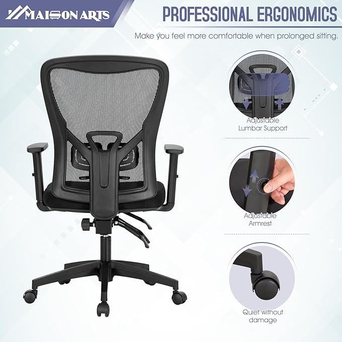 MAISON ARTS Ergonomic Mesh Office Chair, High Back Computer Task Chair Desk Chair with Adjustable Armrest and Lumbar Support for Home Office
