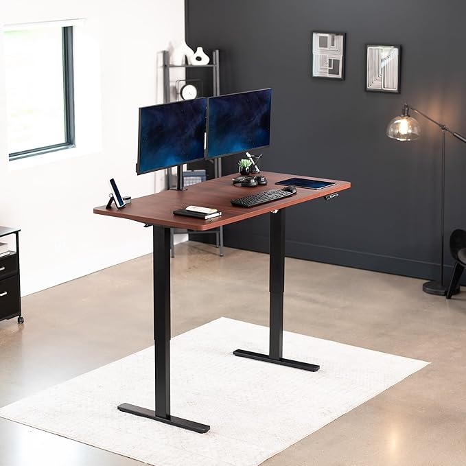 VIVO Electric 60 x 30 in Standing Desk, Memory Height Adjustment, 1B Series, Dark Walnut Top Black Frame, DESK-KIT-1B6D-30