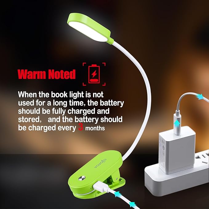 VAVOFO Rechargeable Book Light, 14 LEDs Eye Care Clip On Amber Reading Light for Bookworms Reading in Bed with 9 Colors 9 Brightness (Green)