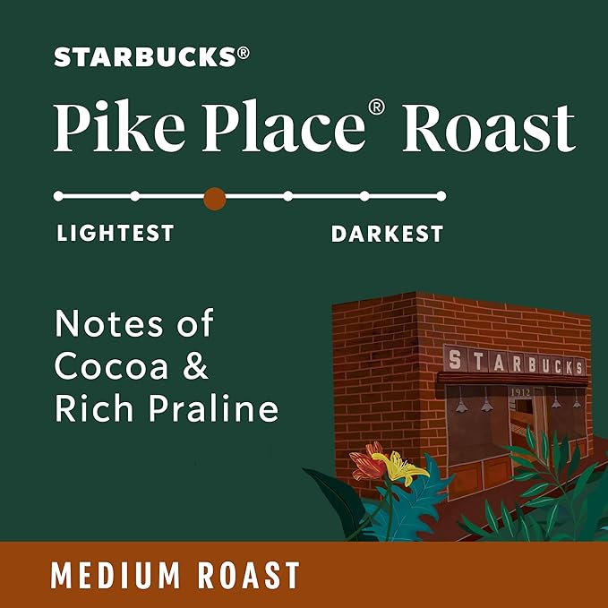 Starbucks K-Cup Coffee Pods, Medium Roast Coffee, Pike Place Roast For Keurig Brewers, 100% Arabica, 1 Box (22 Pods)
