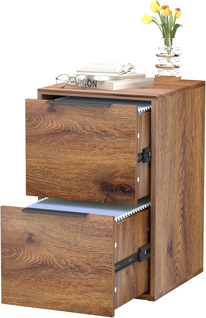 LUCYPAL 2-Drawer Wood File Cabinet,Wooden Drak Brown File Cabinets for Letter Size,Under Desk Filing Cabinet for Home Office,Assembly Required