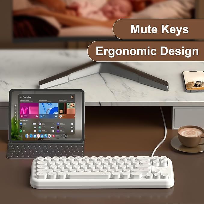MageGee Typewriter Style 60 Percent Keyboard, Life Waterproof Gaming Keyboard with RGB Backlit Small Compact Portable 60% Keyboards (Milky White)