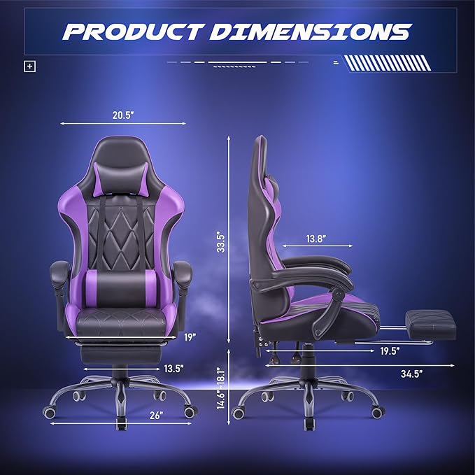 Homall Gaming Chair, Computer Chair with Footrest and Massage Lumbar Support, Ergonomic High Back Video Game Chair with Swivel Seat and Headrest (Purple)