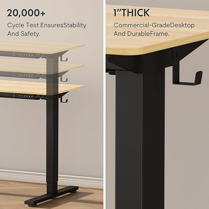 FLEXISPOT EN1 Whole-Piece Standing Desk 40" x 24" Electric Small Desk Height Adjustable Desk Sit Stand Desk Home Office Table (Black Frame + Maple Top, 2 Packages)