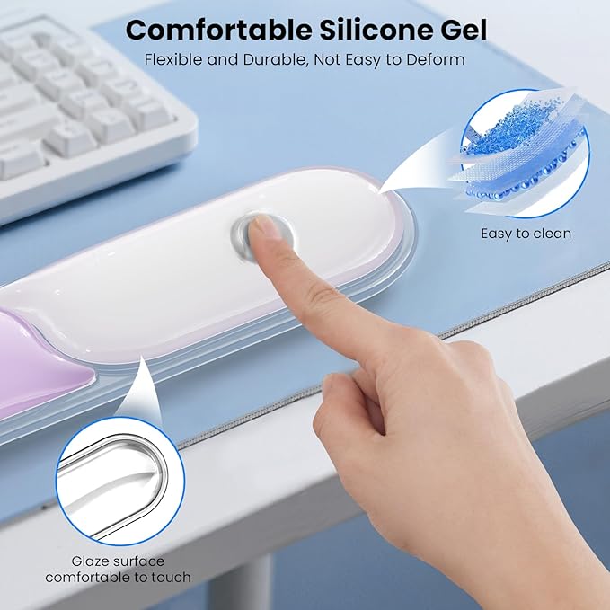 TECKNET Clear Gel Wrist Rest for Computer Keyboard, Ergonomic Gel Keyboard Wrist Rest Set for Typing Pain Relief, Comfortable Silicone Wrist Support Pad for Office/Computer/Laptop/Gaming, Purple