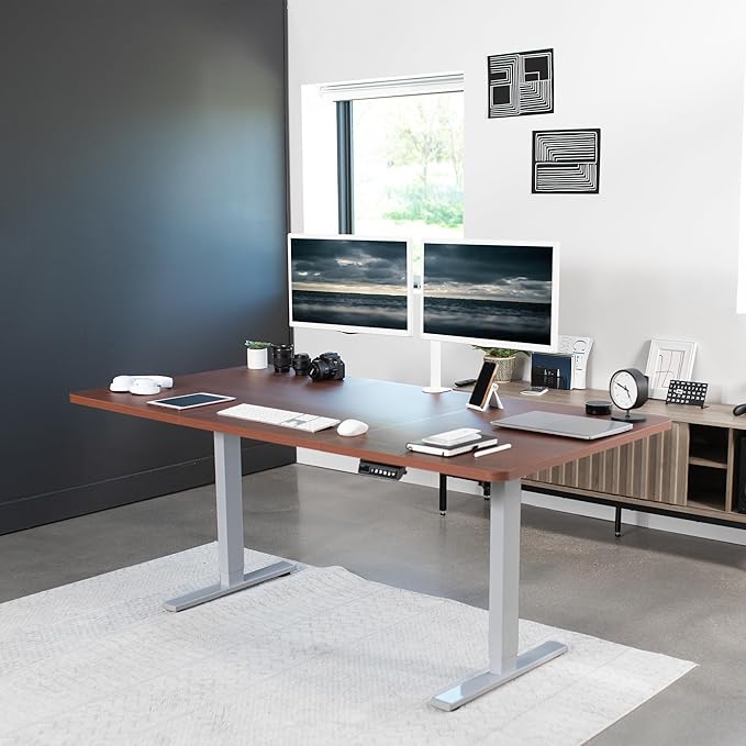 VIVO Electric 71 x 36 in Standing Desk, Memory Height Adjustment, 1B Series, Dark Walnut Top Gray Frame, DESK-KIT-1G7D-36