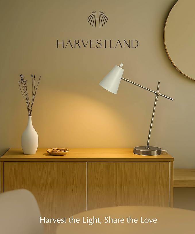 HarvestLand HaloBar Reading Lamps – Adjustable Black Table Lamps, Industrial Table lamp with Solid Base for Home Office, Study and Reading, Desk Lamps for Home Office
