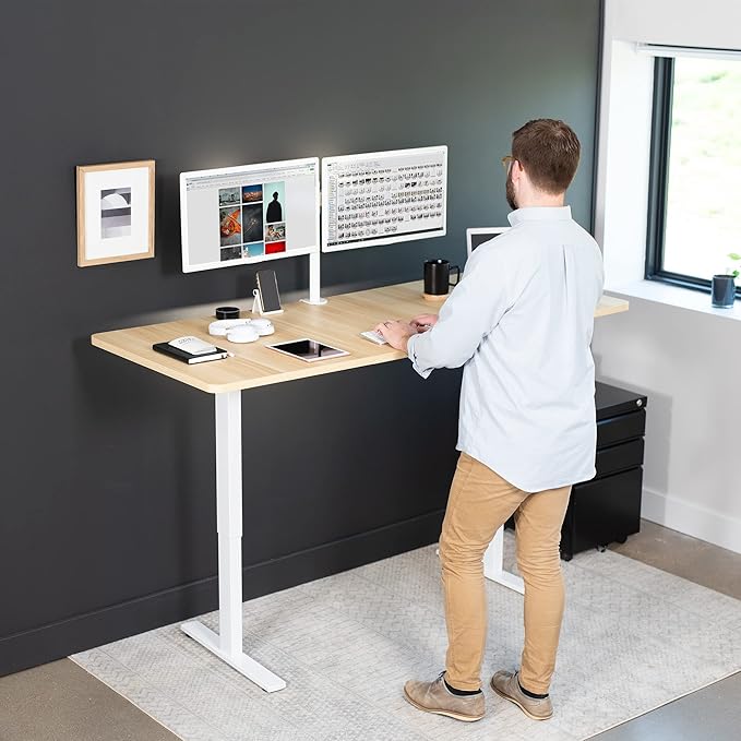 VIVO Electric 71 x 30 in Standing Desk, Memory Height Adjustment, 1B Series, Light Wood Top White Frame, DESK-KIT-1W7C