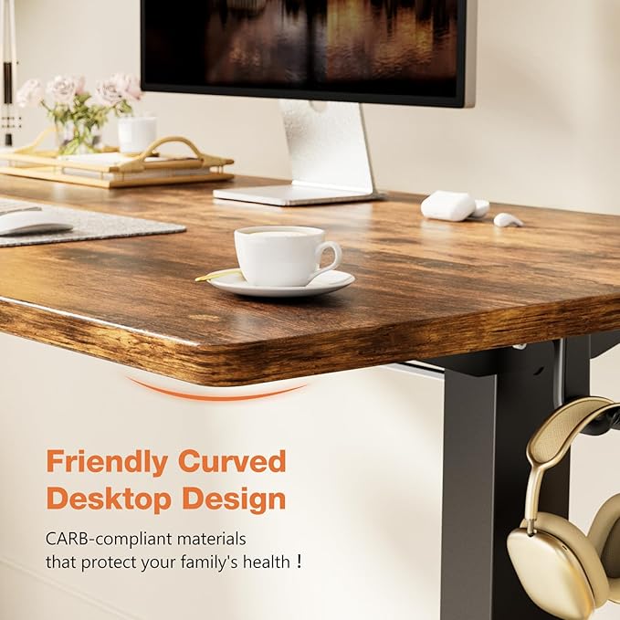 Sweetcrispy Electric Adjustable Height Standing Desk - 55 x 24 inch Sit to Stand Up Desk with Splice Board, Rising Home Office Computer Table with 2 Hook and Wire Hole for Work