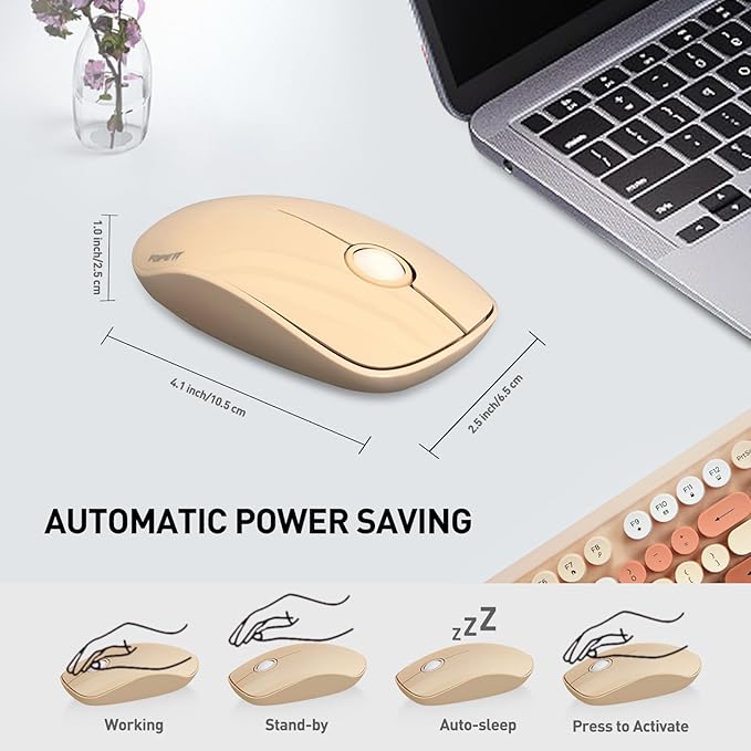 Wireless Keyboard and Mouse Combo with Switch Button- 2.4GHz Cordless Typewriter Keyboard | Auto-Sleep | USB Receiver for Windows PC/Laptop - Milk Tea Colorful