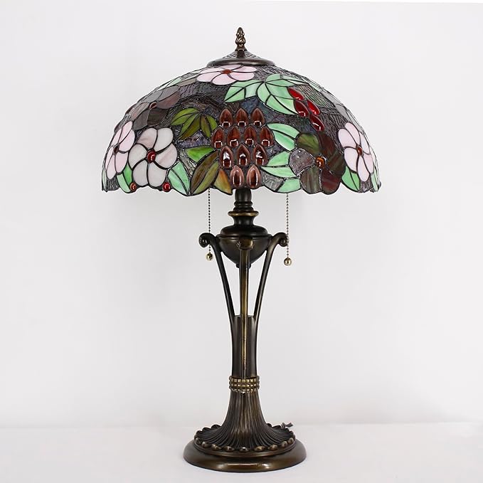 Tiffany Table Lamp Purple Red Stained Glass Desk Lamp 16X16X24 Inches Grape Style Reading Light