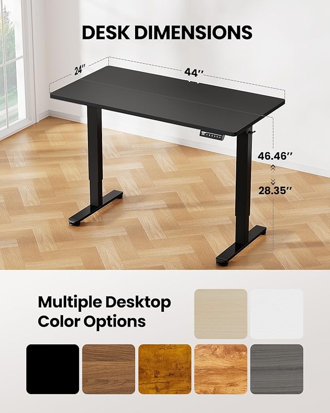 ErGear Electric Standing Desk, 44 x 24 Inches Height Adjustable Stand up Desk, Sit Stand Home Office Desk, with Two-Piece Desktop (Black)