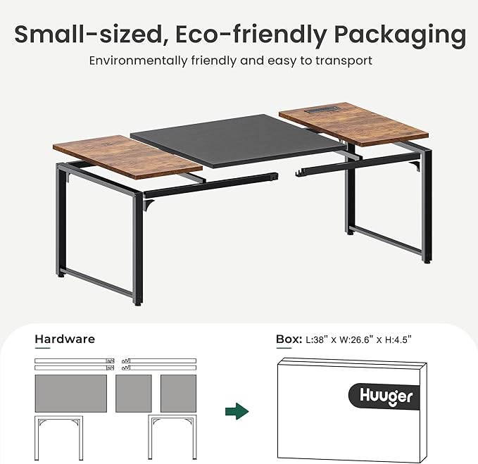 Huuger 63 x 31.5 inch Desk with Power Outlets & USB-C, 1.2 Inch Thicker Desktop, Robust Metal Tubes, Deep Computer Desk, Heavy Duty Office Desk, Work Desk, Rustic Brown and Black