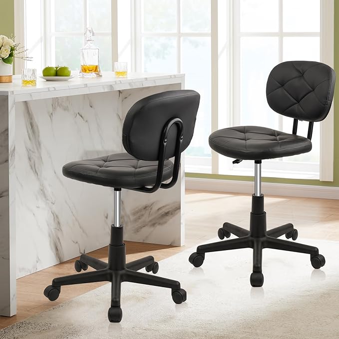 Rolling Stool Chair with PU Leather Backrest and Adjustable Height for Computer Home Standing Desk 2 Pack