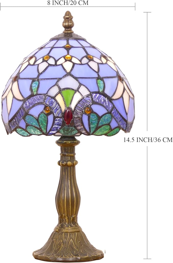 Small Tiffany Lamp Mini Stained Glass Table Lamp Bedside Accent Lamp Memory Sympathy 8X14.5 Inch (Baroque Style)