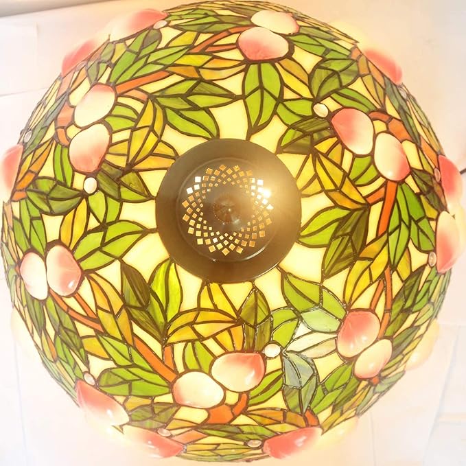 Tiffany Lamp Table Lamp Rose Dragonfly Tulip Wisteria Grape Peach Kapok Peony Apple Flower Design Stained Glass Lampshade Desk Lamp for Girl Living Room Iron Base W20 XH32,Peach
