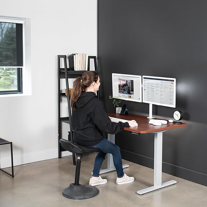 VIVO Electric 48 x 30 in Standing Desk, Memory Height Adjustment, 1B Series, One-Piece Dark Walnut Top, Gray Frame, DESK-KIT-1G5D