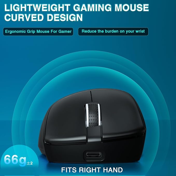 SOLAKAKA SM805 Lightweight Wireless Gaming Mouse,24000 DPI,Tri-Modes Connection,BT5.0/Type-C Wired/2.4G Wireless Mouse Gaming with 2 Side Buttons, Engineering Grip Custom Mouse for Gamer,Black
