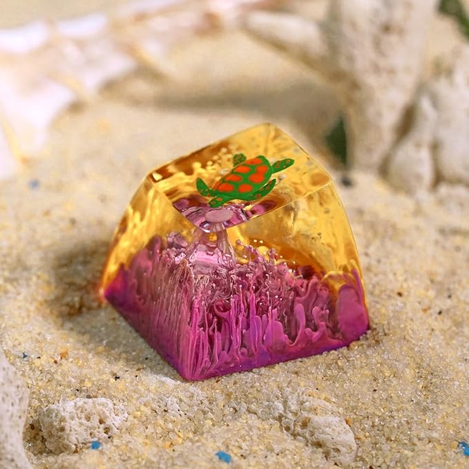 Sea Turtle Artisan Keycap Purple and Yellow Ocean R1 SA Profile Custom Sea Creatures Keycaps 1U ESC Handmade Gaming Resin Key Cap Cherry MX Switch Compatible Mechanical Keyboard Turtle Lover Gift