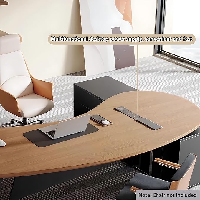 Home Office Desk - L Shape Office Table with Side Cabinet, Solid Wood Executive Desk with Large Desktop & Desktop Power Supply, Novel Design (100IN)
