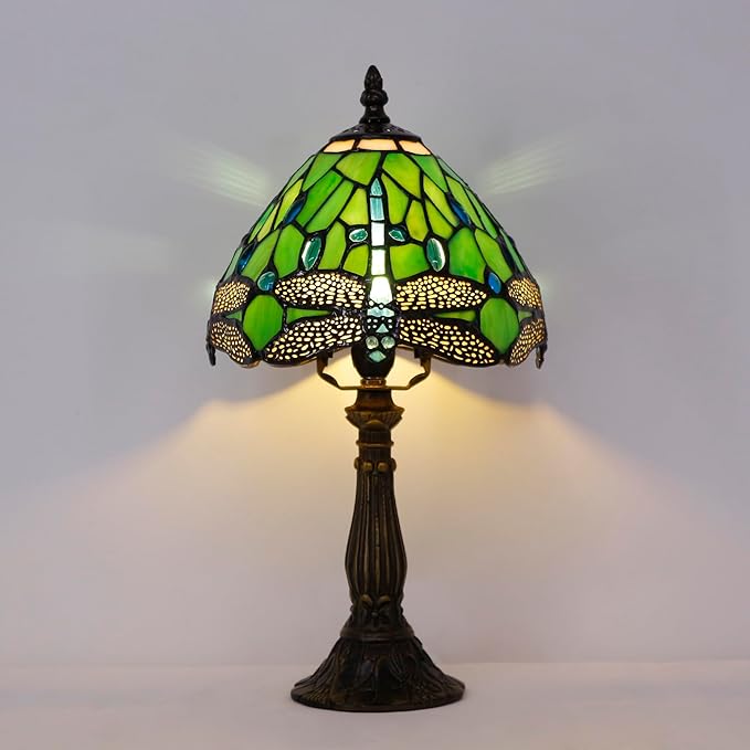 Tiffany Lamp Touch Control Table Lamp Green Stained Glass Desk Lamp 8X8X14.5 Inches Dragonfly Style Reading Light