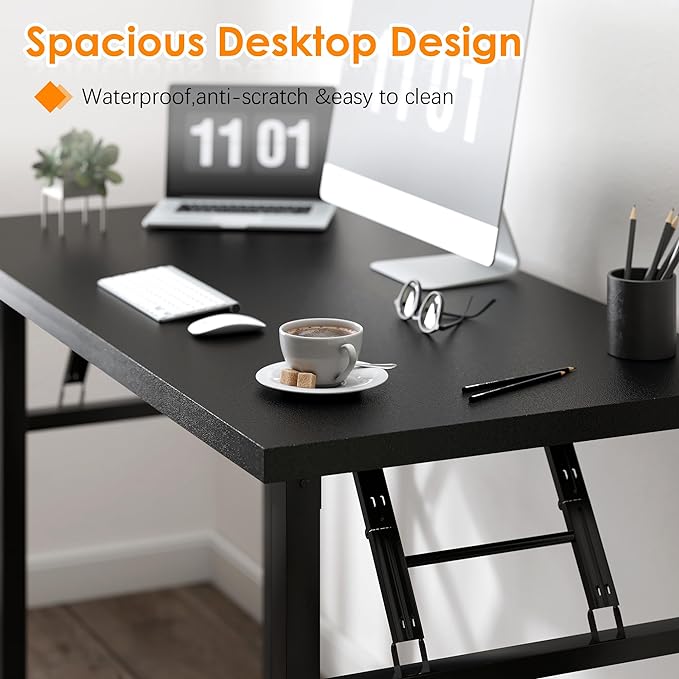 Need Computer Desk Office Desk 47 inches Folding Table with BIFMA Certification Computer Table Workstation No Install Needed, Black Brown