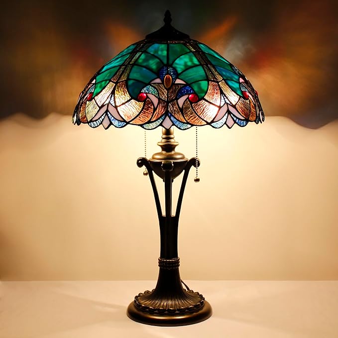 Tiffany Table Lamp Green Liaison Stained Glass Desk Lamp 16X16X24 Inches Reading Light