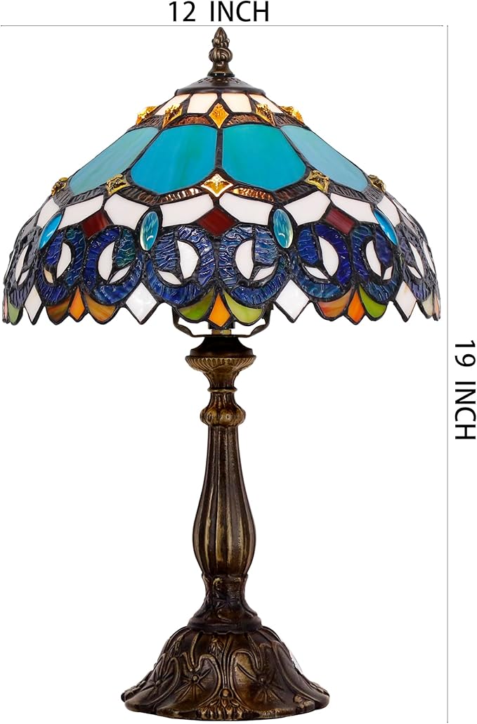 Tiffany Lamp Touch Control Table Lamp Blue Stained Glass Desk Lamp 12X12X19 Inches Jewelry Baroque Style Reading Light