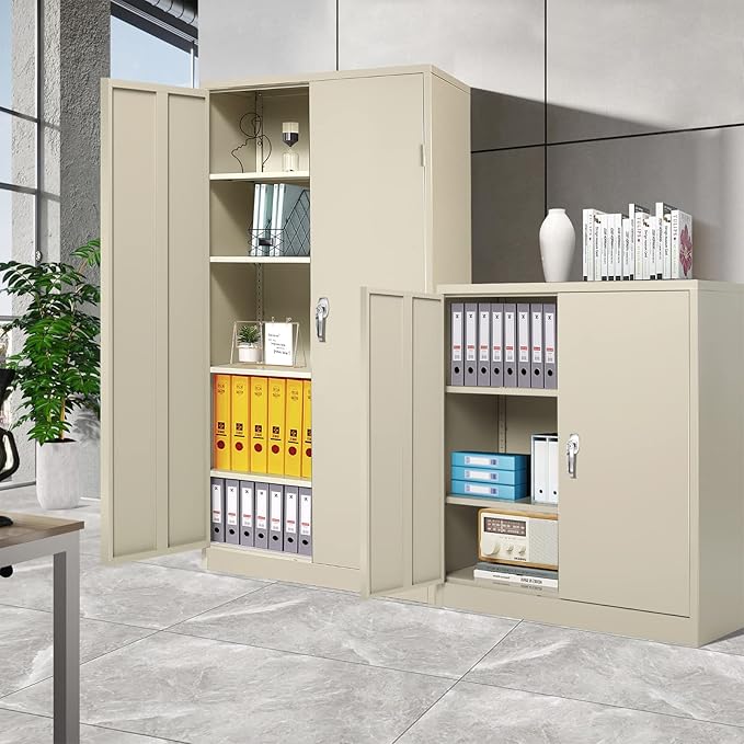 Greenvelly Metal Cabinet, 36" Locking Storage File Cabinet with Doors and Shelves for Office,Home,Gym,School,Kitchen(Grey)