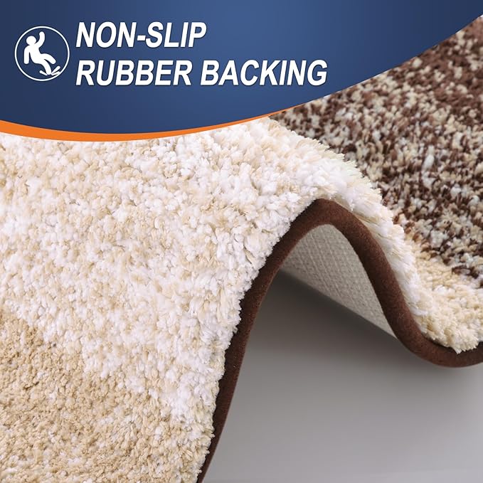 OLANLY Luxury Toilet Rugs U-Shaped 24x20, Extra Soft and Absorbent Microfiber Bathroom Rugs, Non-Slip Plush Shaggy Bath Mat, Machine Wash Dry, Contour Bathroom Mats for Toilet Base, Brown