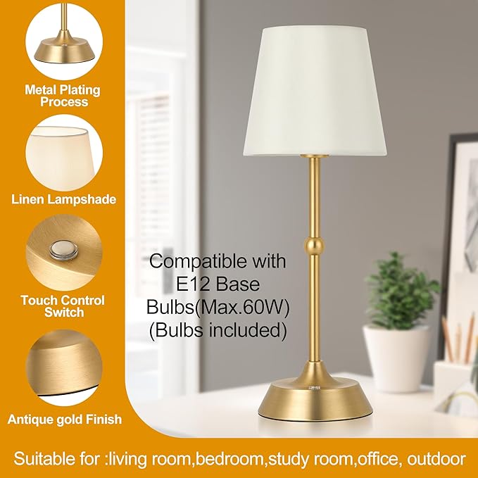 LED Cordless Cold Table Lamp Portable Dimmable Desk Lamp 6000mA Battery Powered Touch Control Table Lamp Dining Room,Bedroom,Bar,Camping,Balcony.(LED Bulb Included)